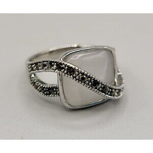 Moonstone Marcasite Bypass Band Ring 18K RGP Size 8.5 Women's Ladies Ring